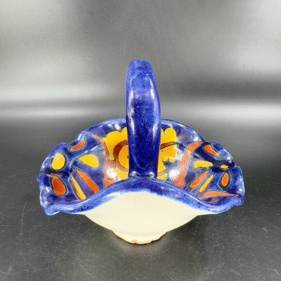 Vintage Talavera Mexico Pottery Hand Made Basket Bowl Hand Painted Signed Bottom - Picture 16 of 16